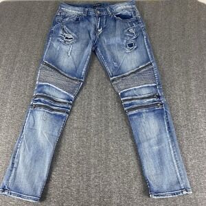 CJ Black Premium Skinny Flex Jeans Distressed Moto Zipper Mens 34x32